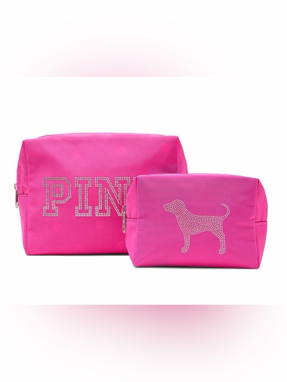 Victoria’s Secret Sequin Bling Top Zip Makeup Bag Duo Pink Diamanté